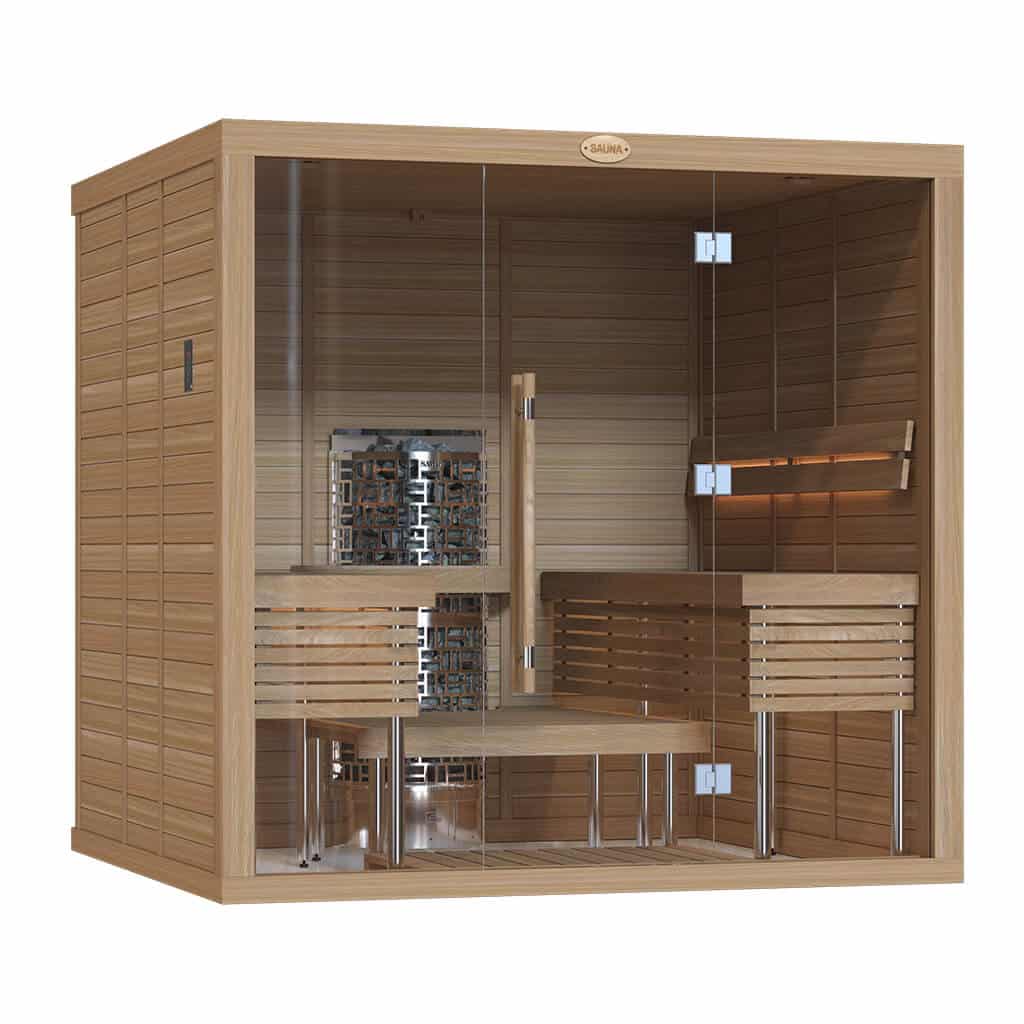 Clear Red Cedar Indoor Sauna Room – 2022 MD, Front Glass Wall for Sale at Canadian Sauna Sales Ltd